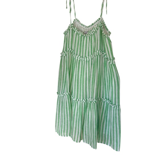 Rails Carolyn Tiered Babydoll Dress Cayman Green Stripe Beach Coastal Loose - Picture 9 of 15